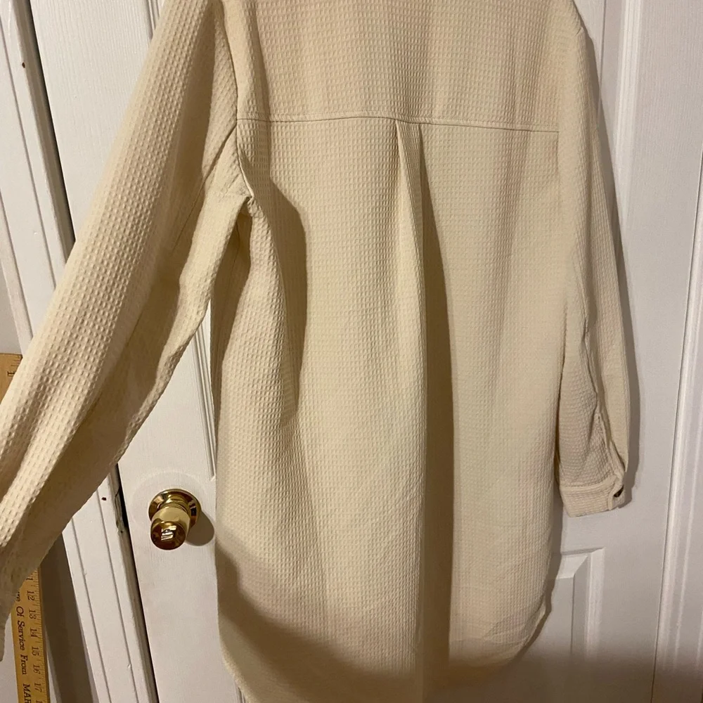 SHEIN Cream Button-Up Waffle Texture Long Sleeve Shirt - Picture 5 of 6